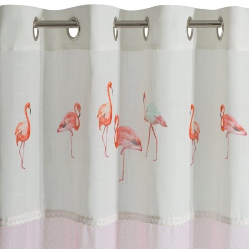 ZASŁONA ZDOBIONA NADRUKIEM W FLAMINGI I KORONKĄ