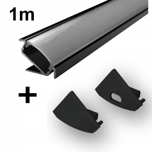 Profil LED NAROŻNY CZARNY alu 1m do taśm led + KLOSZ + ZAŚLEPKI