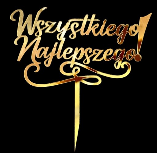Wszystkiego najlepszego Topper Napis na tort Złote Lustro PLEXI