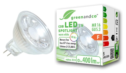 Żarówka GreenAndCo CRI 90+ MR16 GU5.3 LED 5W