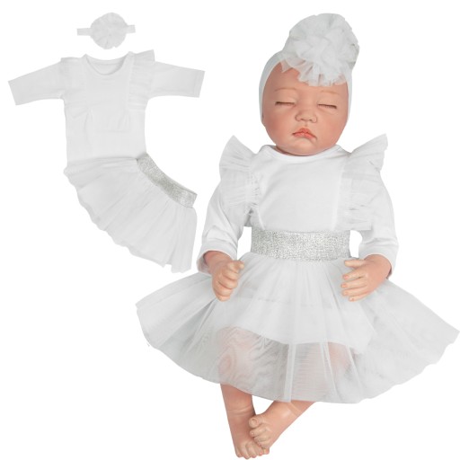 KOMPLET NIEMOWLĘCY do CHRZTU BODY TUTU OPASKA 56