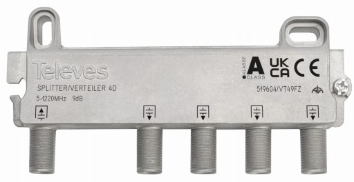 Rozgałęźnik 1/4 Wyjścia Rozdzielacz Sygnału TV DVB-T2 DVB-C Spliter Televes