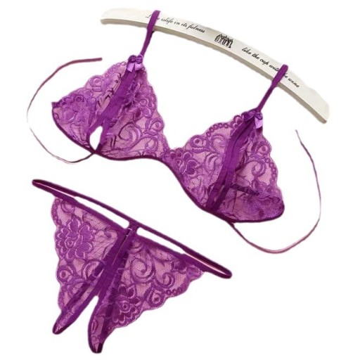 Fioletowa SEKSOWNA bielizna EROTYCZNA Plus Size MAJTKI DAMSKIE Z DZIURKĄ