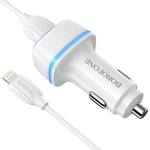 Borofone Ładowarka samochodowa BZ14 Max - 2xUSB - 2,4A z kablem USB na Ligh