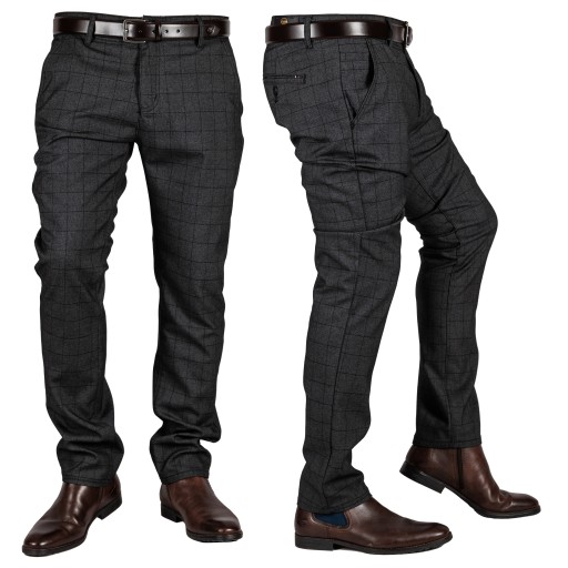 Eleganckie czarne CHINOSY w kratę WALID r.35