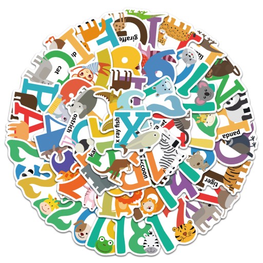 ENGLISH ALPHABET MIX NAKLEJKI WODOODPORNE 50 szt