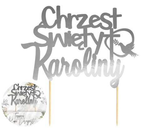 TOPPER NA TORT CHRZEST Dowolny Napis Glamour Srebrny