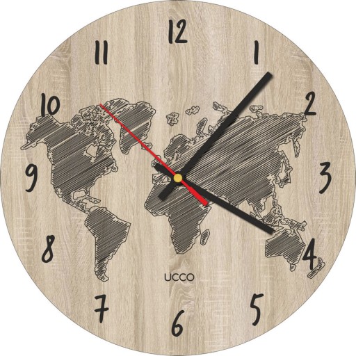 Zegar ścienny MAPA ŚWIATA Dąb Sonoma 30 cm loft
