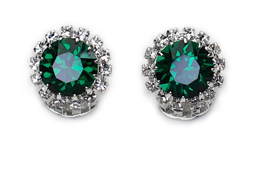 Srebrne Klipsy Zielone Emerald Kryształy Jablonex