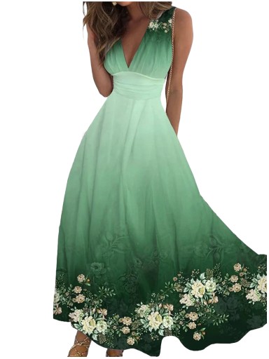 SUKIENKA ELEGANCKA DAMSKA MAXI DŁUGA W KWIATY ZWIEWNA LUŹNA