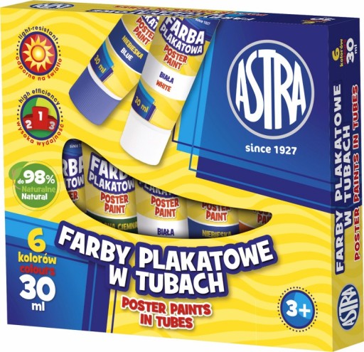 FARBY PLAKATOWE 6 KOLORÓW 30ml TUBA ASTRA