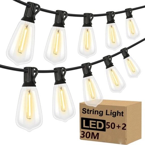 GIRLANDA OŚWIETLENIOWA LED OGRODOWA 30M BARWA CIEPŁA ST38 50LED WODOODPORNA