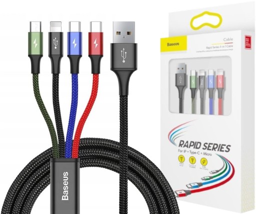 Kabel 4w1 3,5A Micro USB C iPhone Lightning QC 3.0