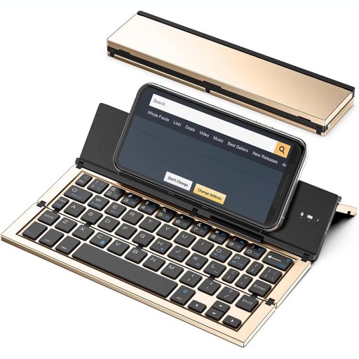 Skórzana, składana klawiatura Bluetooth z touchpadem do tabletu, telefonu komórkowego, iPada