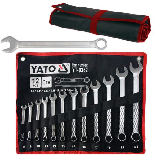 YATO KOMPLET KLUCZE PŁASKO-OCZKOWE 8-24 ZESTAW 12SZTUK PŁACHTA YT-0362