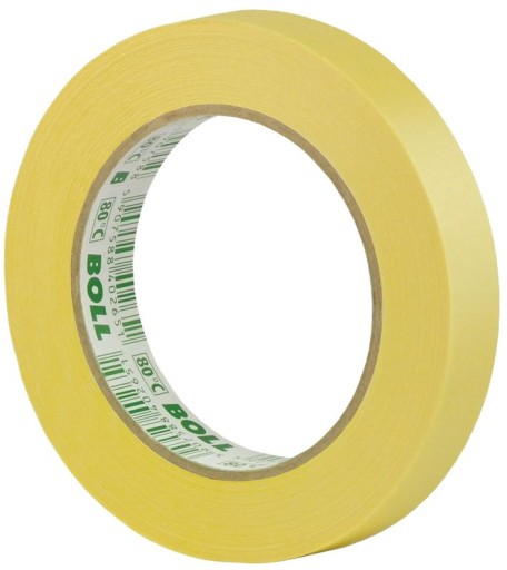 BOLL TAŚMA PAPIEROWA LAKIERNICZA MALARSKA MASKUJĄCA ŻÓŁTA DO 80°C 19MM 50M