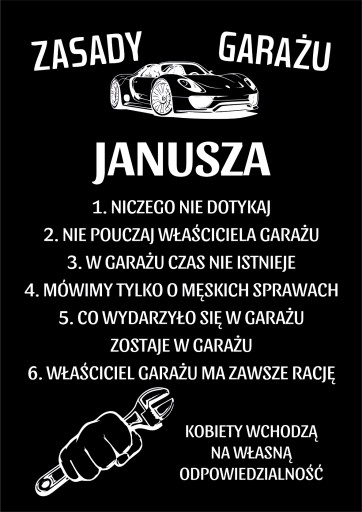 TABLICZKA grawerowana 148X210 mm ZASADY GARAŻU MÓJ GARAŻ