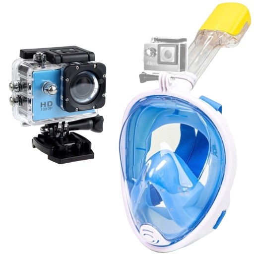 MASKA DO NURKOWANIA SNORKELINGU PEŁNOTWARZOWA S/M + KAMERA SPORTOWA FULL HD
