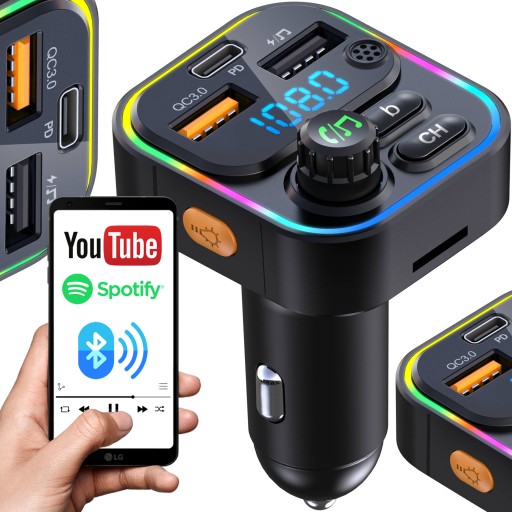 TRANSMITER FM BLUETOOTH SZYBKA ŁADOWARKA QC USB PD
