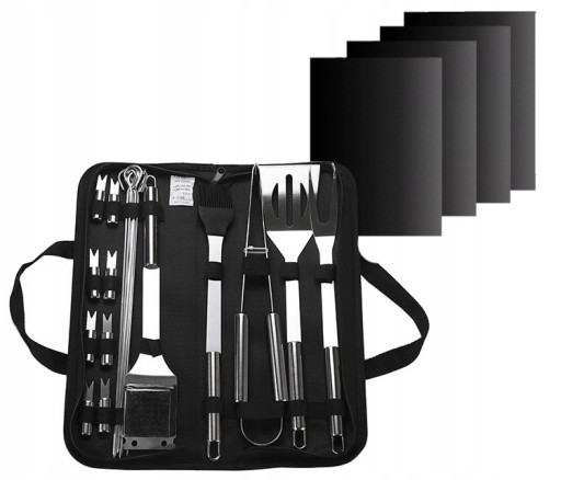 Zestaw grillowy akcesoria przybory do grilla BBQ 20W1 + 4x MATA