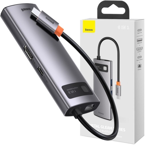 Baseus Hub Adapter Rozdzielacz 6w1 USB-C do USB 3.0 RJ45 HDMI USB-C PD 100W