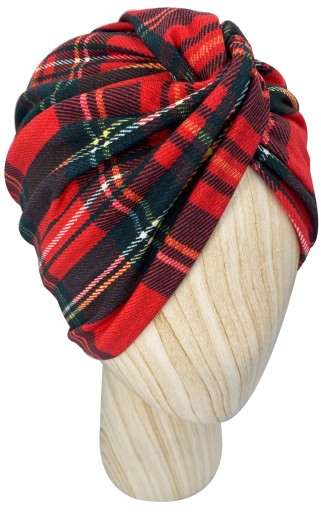 Czapka Turban Twist bawełniany Jersey Świąteczna Krata