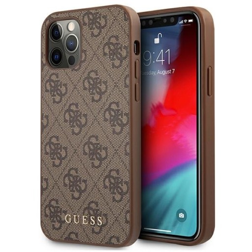 GUESS 4G METAL GOLD LOGO - ETUI IPHONE 12 / IPHONE 12 PRO (BRĄZOWY)
