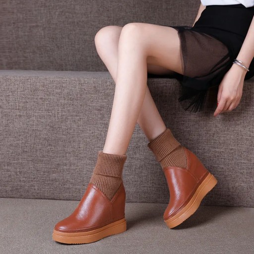 37AUTUMN Casual Bootswomen Fashion Winges Mid Castf Boots orygine krowie sk