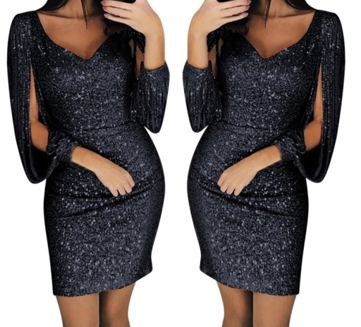 ELEGANCKA SUKIENKA WIECZOROWA Z FRĘDZLAMI 46 3XL