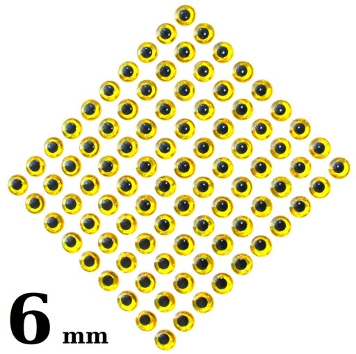 100 x OCZY DO PRZYNĘT SZTUCZNYCH 3D 6mm ZŁOTE