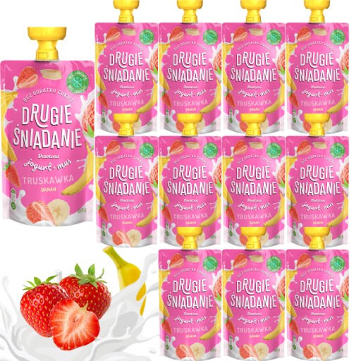 JOGURT + MUS OWOCOWY Dla Dzieci Truskawka Banan 12 x 100g Dawtona Bez Cukru