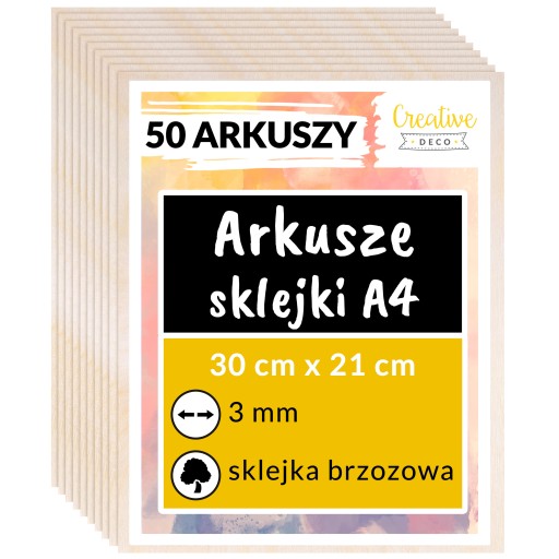 Płyta sklejka do cięcia laserem grawerowania dekoracji 3mm A4 x 50 sztuk