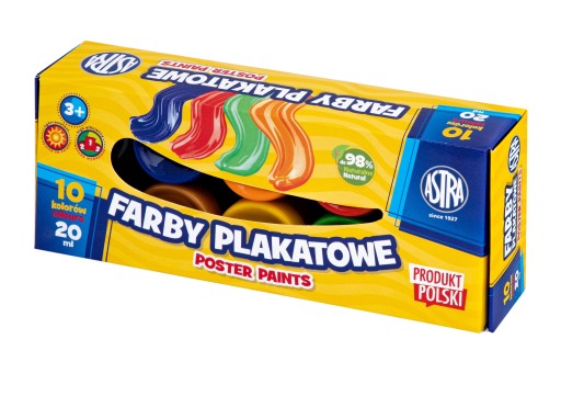 Farby Plakatowe Szkolne Astra 10 Kolorów 20ml