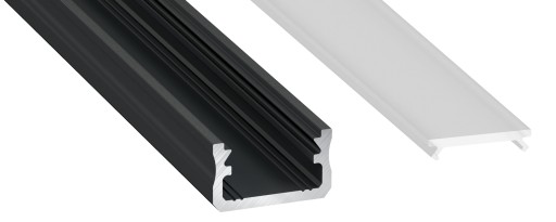 Profil aluminowy płaski A 2m Czarny z kloszem