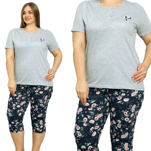 Piżama damska kwiaty Wygodna Plus Size 3/4 Duża XL