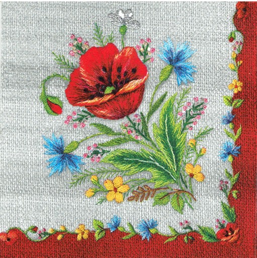 Serwetka papierowa decoupage 70F Ludowa folklor Kwiaty maki chabry 1 sztuka