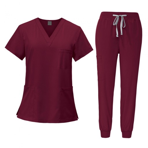 Women Uniform Scrubs Set with Pockets V Neck Machine Washable XL Red