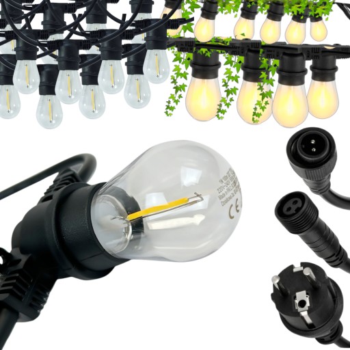 GIRLANDA OGRODOWA ŚWIETLNA ŁAŃCUCH LAMPKI OGRÓD 20M 40 LED E27 WODOSZCZELNA
