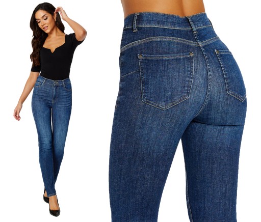 SPODNIE OCIEPLANE JEANSY DAMSKIE PLUS SIZE RURKI PUSH UP