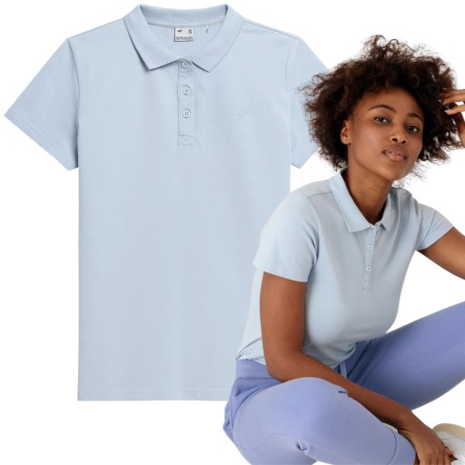 KOSZULKA POLO DAMSKA 4F BAWEŁNIANA SPORTOWA BŁĘKITNA BASIC r. L
