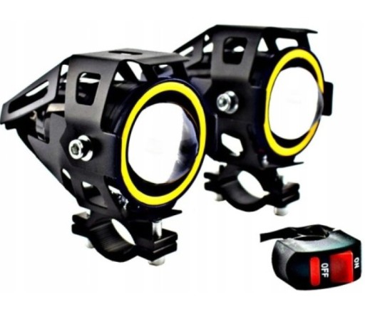 2x HALOGENY MOTOCYKLOWE LAMPY REFLEKTORY RING LED