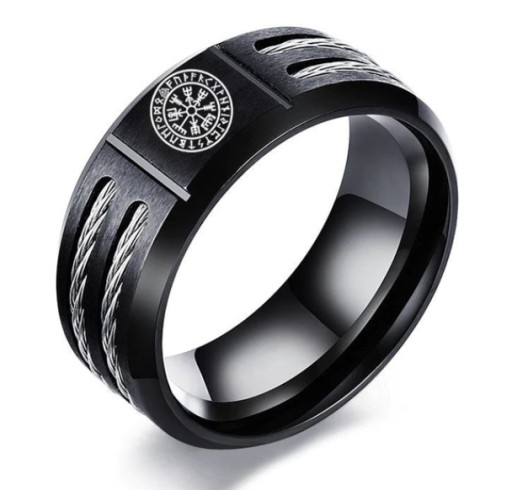 CZARNA OBRĄCZKA SYGNET PIERSCIEŃ PIERŚĆIONEK VEGVISIR R15