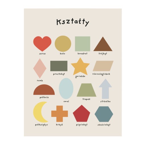 PLAKAT EDUKACYJNY KSZTAŁTY FIGURY GEOMETRYCZNE DLA DZIECI 21x30