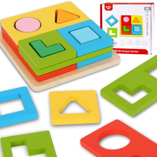 DREWNIANA UKŁADANKA LOGICZNA DOPASUJ MONTESSORI KSZTAŁTY I KOLORY TOOKY TOY
