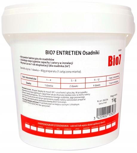 Bio7 Entretien 1 kg BAKTERIE osadniki na 1 ROK