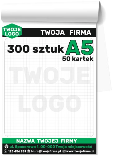 NOTESY z nadrukiem A5 BLOCZKI reklamowe 50-kartkowe z NADRUKIEM 300 sztuk