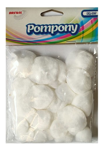 Pompony akrylowe 24 szt. Brewis Białe