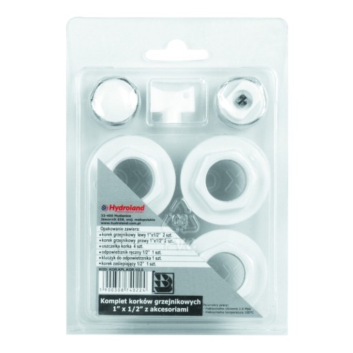 Korek grzejnika 1” x 1/2” zestaw L/P odpowietrznik Hydroland
