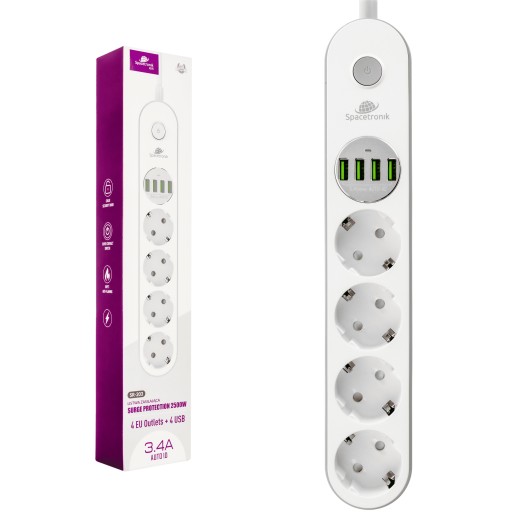 Bezpieczna Listwa Zasilająca Przedłużacz Spacetronik SR-203 4AC 4USB QC 2m