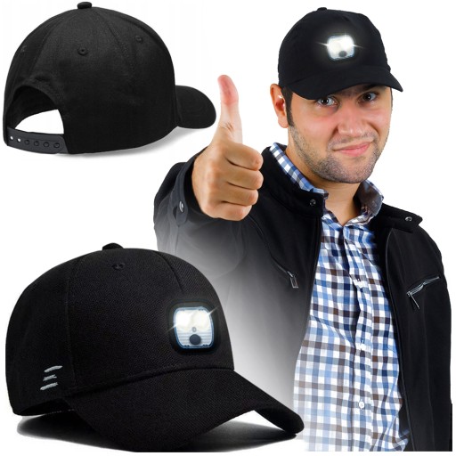 CZAPKA Z DASZKIEM LATARKĄ LAMPKĄ USB - MOCNE DIODY